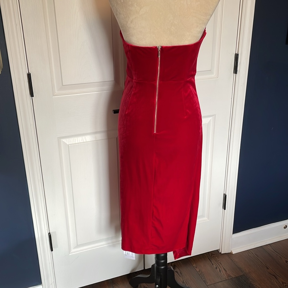 Anthropologie Strapless Red Velvet Midi Dress - Picture 7 of 12